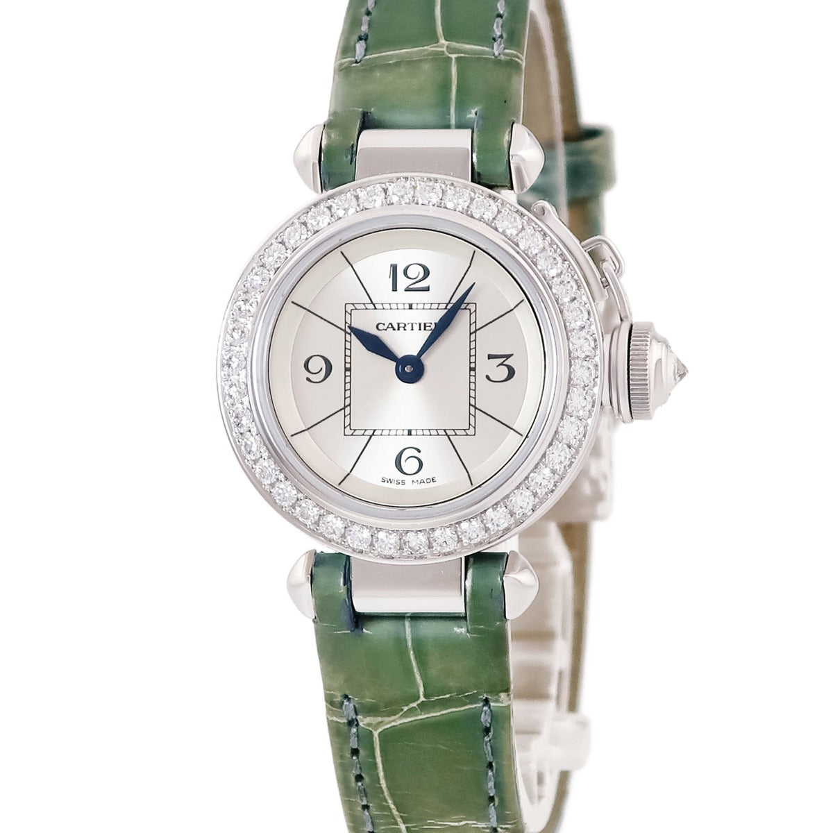 【美品】Cartier スカーフ 時計モチーフ ミントグリーン カルティエ 時計｜中古ブランド品・高級時計・宝石の通販サイト