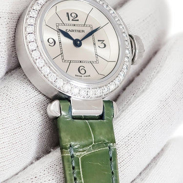 腕時計 カルティエ Cartier ミス パシャ 27mm WJ124027 クオーツ レディース K18WG無垢 純正ダイヤ シルバー 青針