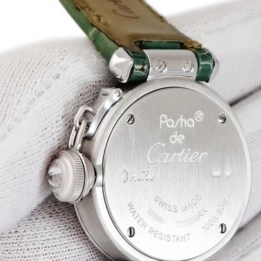 腕時計 カルティエ Cartier ミス パシャ 27mm WJ124027 クオーツ レディース K18WG無垢 純正ダイヤ シルバー 青針