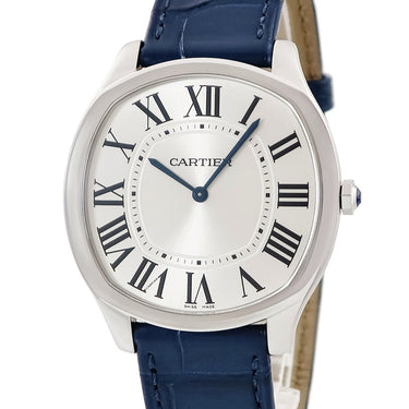 腕時計 カルティエ Cartier ドライブ ドゥ カルティエ エクストラフラット WSNM0011 手巻き メンズ 新品同様 シルバー ローマン 青針