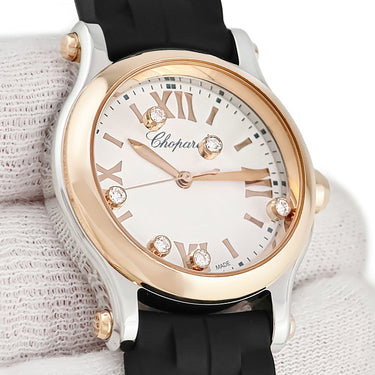 腕時計 ショパール CHOPARD ハッピースポーツ 278590-6001 クオーツ レディース K18RG×SS コンビ 純正ダイヤ ムービングダイヤ