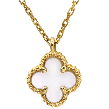 ヴァンクリーフアーペル Van Cleef & Arpels スウィート アルハンブラ ペンダント パールホワイト×イエローゴールド K18YG マザーオブパール ネックレス 白 シェル Au750 18K