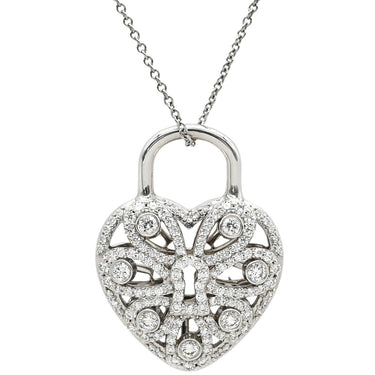 ティファニー Tiffany & Co フィリグリー ハート ダイヤペンダント ホワイトゴールド K18WG ダイヤモンド ネックレス K18 WG 南京錠 パドロック 鍵 パヴェダイヤ