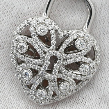 ティファニー Tiffany & Co フィリグリー ハート ダイヤペンダント ホワイトゴールド K18WG ダイヤモンド ネックレス K18 WG 南京錠 パドロック 鍵 パヴェダイヤ