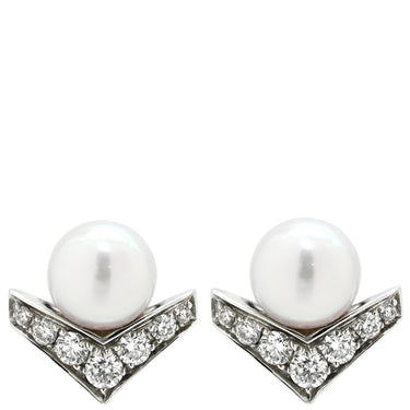 ショーメ CHAUMET エグレット パール ダイヤピアス パールホワイト×ホワイトゴールド K18WG ダイヤモンド ピアス K18 Au750 V字型 ダイヤ