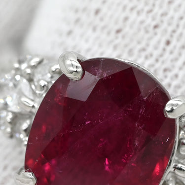 ノンブランド NON BRAND レッドトルマリン 3.37ct ダイヤリング レッド×プラチナシルバー Pt900 ダイヤモンド レッドトルマリン リング 指輪 赤 18K 750 YG オーバルミックスカット ルベライト 12.5号