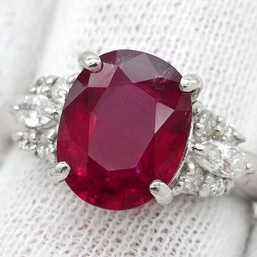 ノンブランド NON BRAND レッドトルマリン 3.37ct ダイヤリング レッド×プラチナシルバー Pt900 ダイヤモンド レッドトルマリン リング 指輪 赤 18K 750 YG オーバルミックスカット ルベライト 12.5号