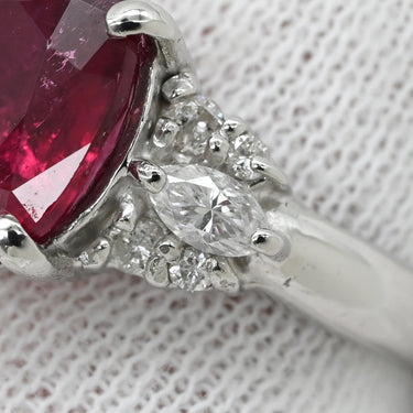 ノンブランド NON BRAND レッドトルマリン 3.37ct ダイヤリング レッド×プラチナシルバー Pt900 ダイヤモンド レッドトルマリン リング 指輪 赤 18K 750 YG オーバルミックスカット ルベライト 12.5号