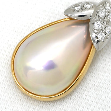 タサキ TASAKI マベパール ダイヤ パールホワイト×プラチナシルバー×イエローゴールド Pt900 K18YG パール ダイヤモンド ペンダントトップ 18K 750 YG プラチナ しずく型 ネックレストップ
