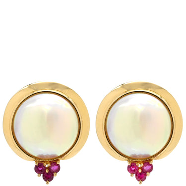 タサキ TASAKI マベパール ルビー イヤリング パールホワイト×レッド×イエローゴールド K18YG パール ルビー イヤリング 白 赤 TASAKI 750YG Au750 ハーフパールシェイプ ネジ式