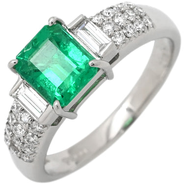 ノンブランド NON BRAND エメラルド 1.10ct ダイヤモンド グリーン×プラチナシルバー Pt900 エメラルド ダイヤモンド リング 指輪 緑 ステップカット プラチナ900 パヴェ 12号