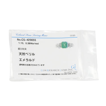 ノンブランド NON BRAND エメラルド 1.10ct ダイヤモンド グリーン×プラチナシルバー Pt900 エメラルド ダイヤモンド リング 指輪 緑 ステップカット プラチナ900 パヴェ 12号