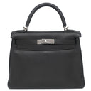 エルメス HERMES ケリー28 内縫い ブラック トゴ 2WAYバッグ シルバー金具 黒