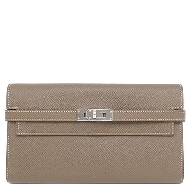 エルメス HERMES ケリーウォレット ロング エトゥープ ヴォーエプソン 長財布 シルバー金具 グレージュ