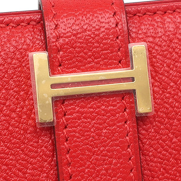 エルメス HERMES ベアンミニ ルージュラデュー シェーブル 二つ折り財布 ゴールド金具 赤 コンパクト 2025年製