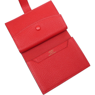 エルメス HERMES ベアンミニ ルージュラデュー シェーブル 二つ折り財布 ゴールド金具 赤 コンパクト 2025年製