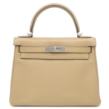 エルメス HERMES ケリー28 内縫い タバックキャメル トリヨンクレマンス 2WAYバッグ シルバー金具 ベージュ