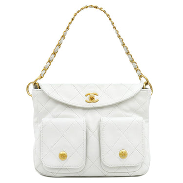 シャネル CHANEL Wポケット ホーボーバッグ AS5384B ホワイト キャビアスキン 2WAYバッグ マットゴールド金具 ココマーク