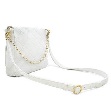 シャネル CHANEL Wポケット ホーボーバッグ AS5384B ホワイト キャビアスキン 2WAYバッグ マットゴールド金具 ココマーク