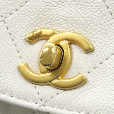 シャネル CHANEL Wポケット ホーボーバッグ AS5384B ホワイト キャビアスキン 2WAYバッグ マットゴールド金具 ココマーク
