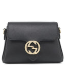 グッチ GUCCI インターロッキングG チェーンショルダー 607720 ブラック レザー ショルダーバッグ シャンパンゴールド金具 黒