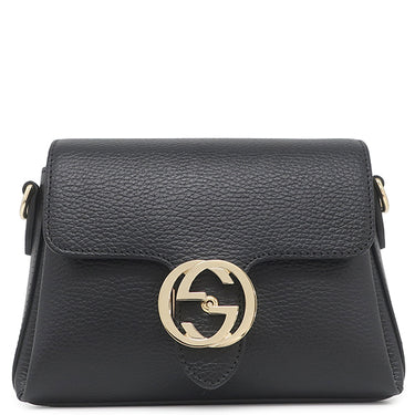 グッチ GUCCI インターロッキングG チェーンショルダー 607720 ブラック レザー ショルダーバッグ シャンパンゴールド金具 黒