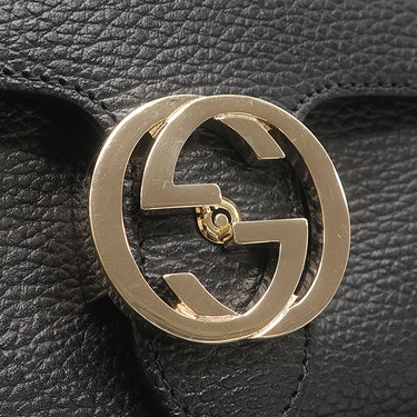 グッチ GUCCI インターロッキングG チェーンショルダー 607720 ブラック レザー ショルダーバッグ シャンパンゴールド金具 黒