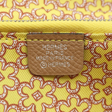 エルメス HERMES アザップロング シルクイン チャイ ヴォーエプソン 長財布 シルバー金具 薄茶 黄色 馬蹄モチーフ 花柄