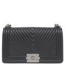 シャネル CHANEL ボーイシャネル25 A67086 ブラック ラムスキン ショルダーバッグ シルバー金具 シェブロン チェーンショルダー