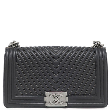 シャネル CHANEL ボーイシャネル25 A67086 ブラック ラムスキン ショルダーバッグ シルバー金具 シェブロン チェーンショルダー