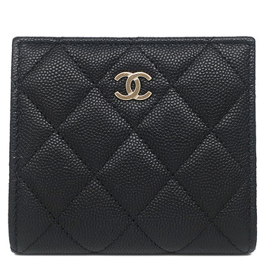 シャネル CHANEL マトラッセ コンパクト ウォレット AP3178 ブラック キャビアスキン 二つ折り財布 ゴールド金具 ココマーク