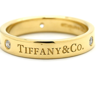 ティファニー Tiffany & Co フラットバンド 3Pダイヤ イエローゴールド K18YG リング 指輪 T&Co. 18K 750 YG ロゴ 15号
