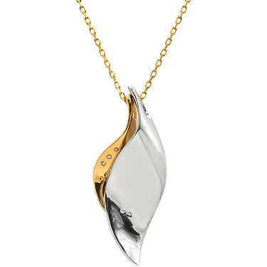 ミキモト MIKIMOTO リーフモチーフ 3Pダイヤ イエローゴールド×シルバー K18YG シルバー925 ダイヤモンド ネックレス MIKIMOTO 18K 18金 Au750 AG925
