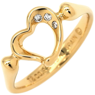 ティファニー Tiffany & Co オープンハート イエローゴールド K18YG ダイヤモンド リング 指輪 T＆Co. 18K 750 YG エルサ ペレッティ 3石 3粒 ダイヤモンド 10.5号
