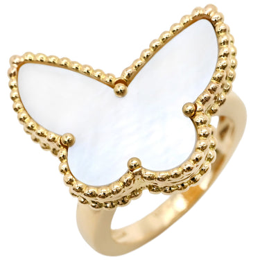 ヴァンクリーフアーペル Van Cleef & Arpels ラッキー アルハンブラ パピヨン パールホワイト×イエローゴールド K18YG マザーオブパール #49(JP9) リング 指輪 18K 18金 蝶 パール 8.5号