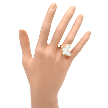 ヴァンクリーフアーペル Van Cleef & Arpels ラッキー アルハンブラ パピヨン パールホワイト×イエローゴールド K18YG マザーオブパール #49(JP9) リング 指輪 18K 18金 蝶 パール 8.5号