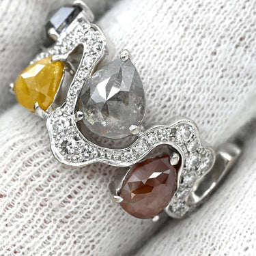 ノンブランド NON BRAND ダイヤモンド デザインリング ブラウン×イエロー×ホワイトゴールド K18WG ダイヤモンド リング 指輪 18K 750 WG ローズカット ラウンドブリリアントカット 16.5号