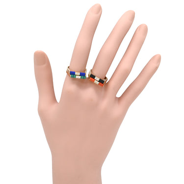 ノンブランド NON BRAND ダイヤモンド 珊瑚 ラピスラズリ 色石 レッド×グリーン×ブルー×ブラック×イエローゴールド K18YG ダイヤモンド 珊瑚（コーラル） ラピスラズリ 色石 リング 指輪 Au750 18K 4連 スタッキング 重ね付け 12号