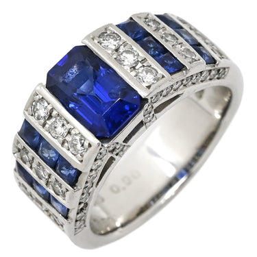 ノンブランド NON BRAND サファイア 1.76ct ダイヤモンド デザインリング ブルー×プラチナシルバー Pt900 サファイア ダイヤモンド リング 指輪 青 プラチナ900 ストライプ 10号