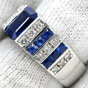 ノンブランド NON BRAND サファイア 1.76ct ダイヤモンド デザインリング ブルー×プラチナシルバー Pt900 サファイア ダイヤモンド リング 指輪 青 プラチナ900 ストライプ 10号