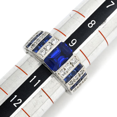 ノンブランド NON BRAND サファイア 1.76ct ダイヤモンド デザインリング ブルー×プラチナシルバー Pt900 サファイア ダイヤモンド リング 指輪 青 プラチナ900 ストライプ 10号