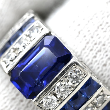 ノンブランド NON BRAND サファイア 1.76ct ダイヤモンド デザインリング ブルー×プラチナシルバー Pt900 サファイア ダイヤモンド リング 指輪 青 プラチナ900 ストライプ 10号