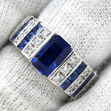ノンブランド NON BRAND サファイア 1.76ct ダイヤモンド デザインリング ブルー×プラチナシルバー Pt900 サファイア ダイヤモンド リング 指輪 青 プラチナ900 ストライプ 10号