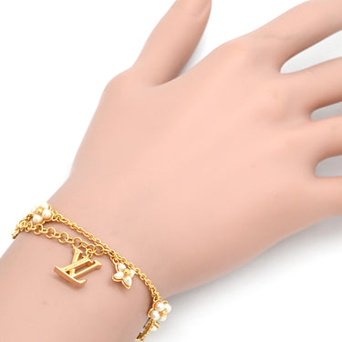 ルイヴィトン LOUIS VUITTON LVフローラグラム M0940A ホワイト×ゴールド GP フェイクパール ブレスレット LVイニシャル モノグラムフラワー
