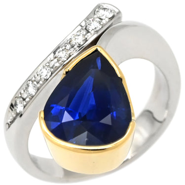 ノンブランド NON BRAND ブルーサファイア 4.22ct ダイヤ ブルー×イエローゴールド×プラチナシルバー Pt900 K18YG サファイア ダイヤモンド リング 指輪 青 Pt900 プラチナ 18K 750 YG デザインリング コンビ 15号