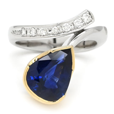 ノンブランド NON BRAND ブルーサファイア 4.22ct ダイヤ ブルー×イエローゴールド×プラチナシルバー Pt900 K18YG サファイア ダイヤモンド リング 指輪 青 Pt900 プラチナ 18K 750 YG デザインリング コンビ 15号