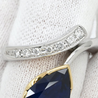 ノンブランド NON BRAND ブルーサファイア 4.22ct ダイヤ ブルー×イエローゴールド×プラチナシルバー Pt900 K18YG サファイア ダイヤモンド リング 指輪 青 Pt900 プラチナ 18K 750 YG デザインリング コンビ 15号