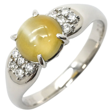 ノンブランド NON BRAND クリソベリル キャッツアイ 2.24ct ダイヤモンド イエローグリーン×プラチナシルバー Pt900 クリソベリルキャッツアイ ダイヤモンド リング 指輪 緑黄色 猫目石 プラチナ900 21号