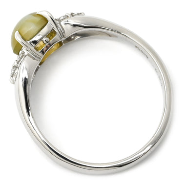 ノンブランド NON BRAND クリソベリル キャッツアイ 2.24ct ダイヤモンド イエローグリーン×プラチナシルバー Pt900 クリソベリルキャッツアイ ダイヤモンド リング 指輪 緑黄色 猫目石 プラチナ900 21号
