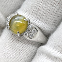 ノンブランド NON BRAND クリソベリル キャッツアイ 2.24ct ダイヤモンド イエローグリーン×プラチナシルバー Pt900 クリソベリルキャッツアイ ダイヤモンド リング 指輪 緑黄色 猫目石 プラチナ900 21号